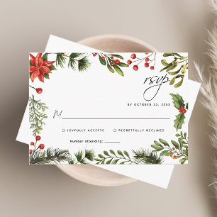 Watercolor Eucalyptus Holiday Wedding RSVP Card