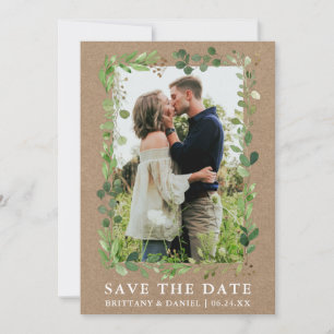 Watercolor Eucalyptus Kraft Save The Date Card