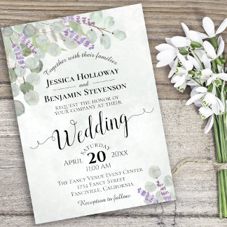 Watercolor Eucalyptus Lavender & Greenery Wedding Invitation