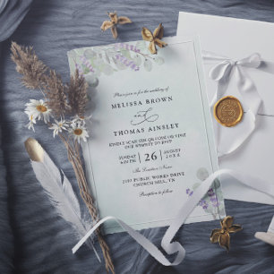 Watercolor Eucalyptus Lavender QR Code Wedding Invitation