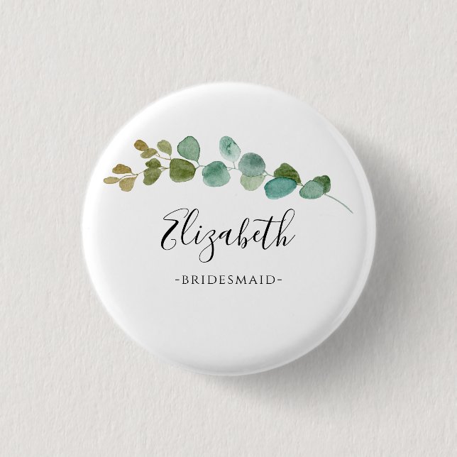 Watercolor Eucalyptus Leaf   1 Inch Round Button (Front)