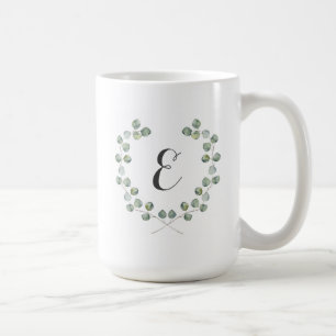 Watercolor Eucalyptus Leaf Frame   Monogram Coffee Mug