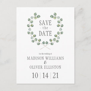 Watercolor Eucalyptus Leaf Frame Save the Date Postcard