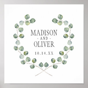 Watercolor Eucalyptus Leaf Frame Wedding Poster