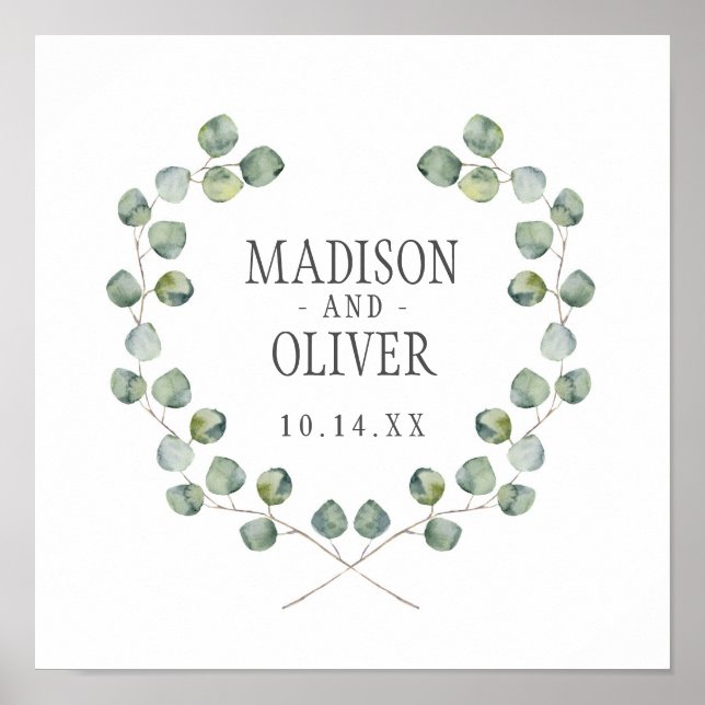Watercolor Eucalyptus Leaf Frame | Wedding Poster (Front)