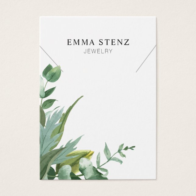 Watercolor Eucalyptus Leaf Necklace Display Card  (Front)