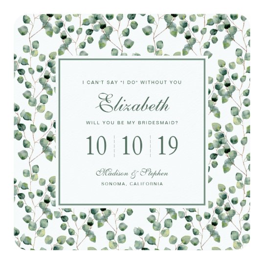 Watercolor Eucalyptus Leaf Pattern - Bridesmaid Card