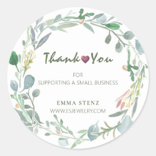 Watercolor Eucalyptus Leafy Wreath Thank You Classic Round Sticker
