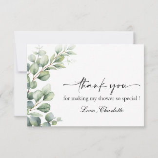 Watercolor Eucalyptus Leaves Bridal Shower  Thank You Card
