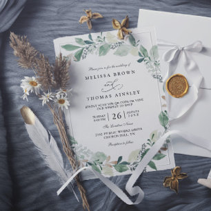 Watercolor Eucalyptus Leaves Chic QR Code Wedding Invitation