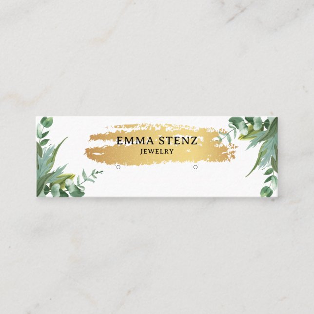 Watercolor Eucalyptus Leaves Earring Studs Hoops Mini Business Card (Front)