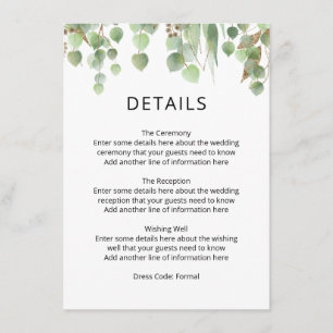 Watercolor Eucalyptus Leaves Gold Foliage Wedding Enclosure Card