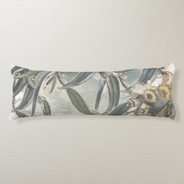 Watercolor Eucalyptus Leaves Greenery  Body Pillow (Front)