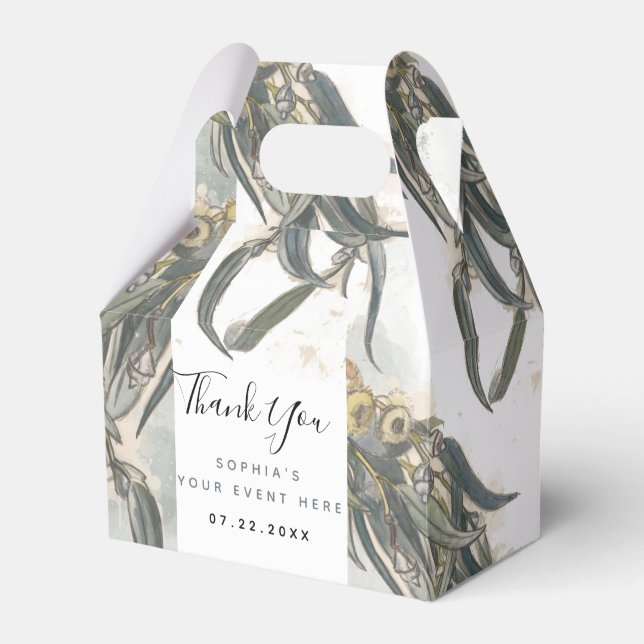 Watercolor Eucalyptus Leaves Greenery Favor Box (Front Side)