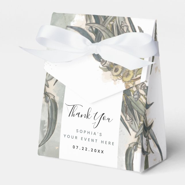 Watercolor Eucalyptus Leaves Greenery Favor Box (Front Side)