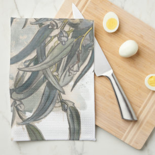 Watercolor Eucalyptus Leaves Greenery   Kitchen Towel
