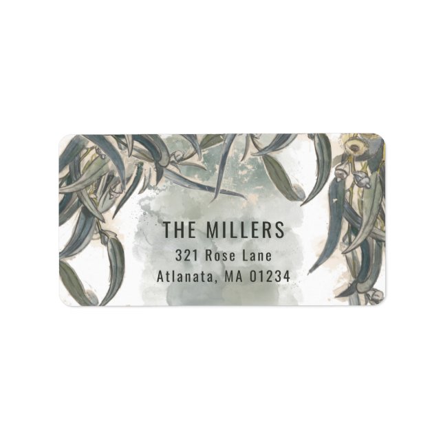 Watercolor Eucalyptus Leaves Greenery  Label (Front)