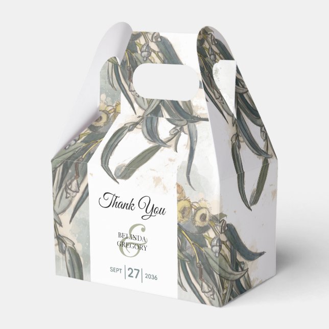 Watercolor Eucalyptus Leaves Greenery Wedding  Favor Box (Front Side)