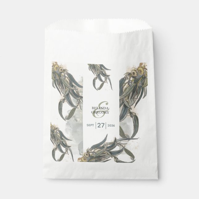 Watercolor Eucalyptus Leaves Greenery Wedding  Favour Bag (Front)