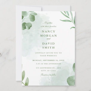 Watercolor Eucalyptus Leaves Greenery Wedding  Invitation
