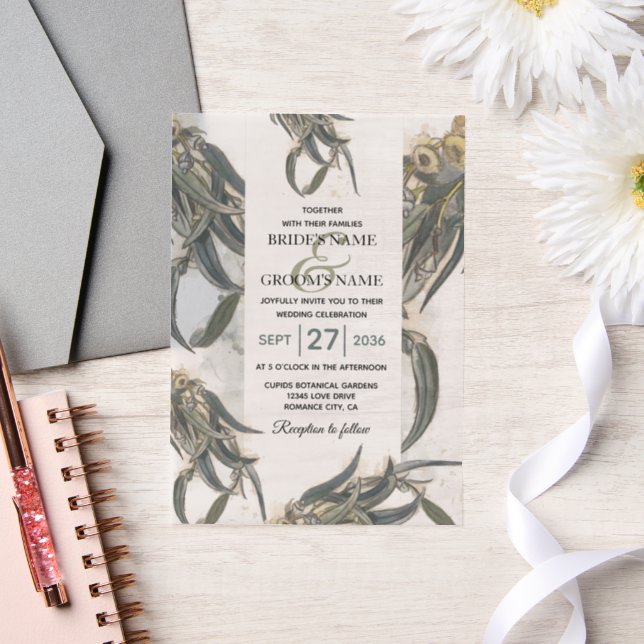 Watercolor Eucalyptus Leaves Greenery Wedding Vellum Invitations (Wedding)