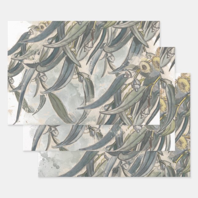 Watercolor Eucalyptus Leaves Greenery Wrapping Paper Sheet (Set)