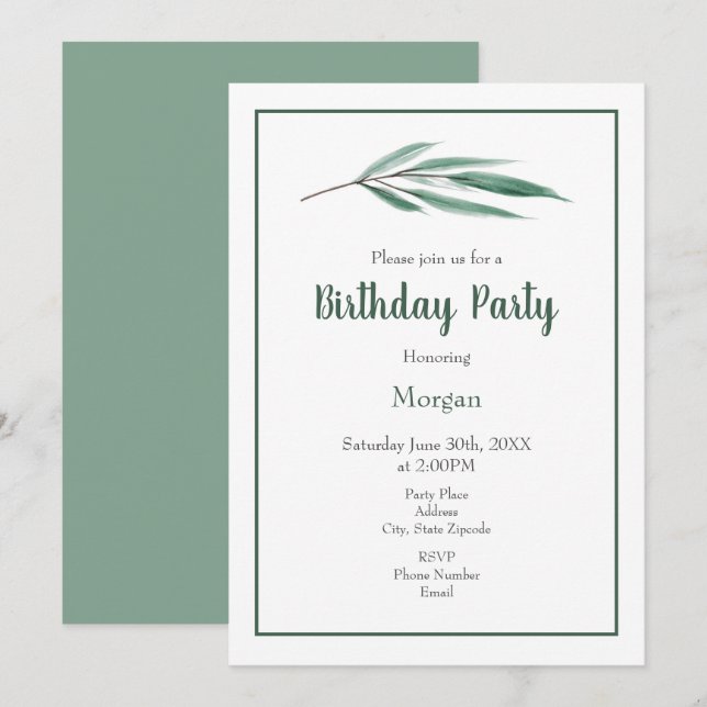 Watercolor Eucalyptus Leaves Invitation (Front/Back)
