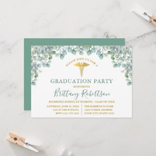 Watercolor Eucalyptus Leaves Medical Grad Party Invitation