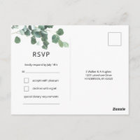 Watercolor Eucalyptus Leaves RSVP Modern Font