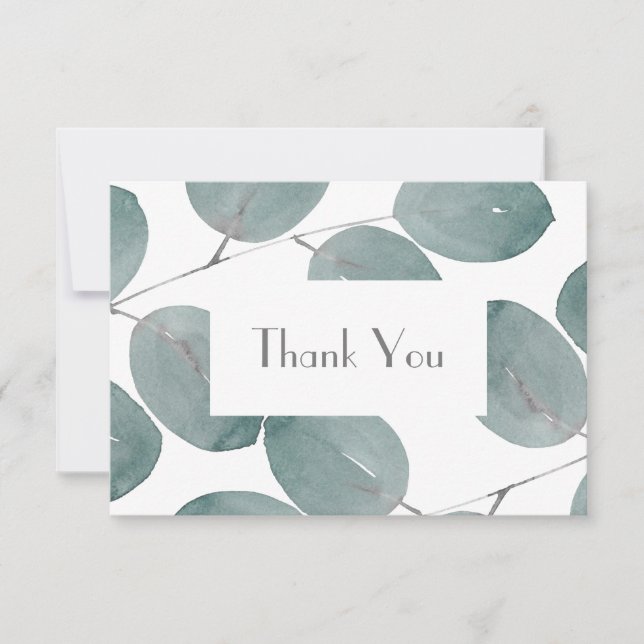Watercolor Eucalyptus Leaves  Thank You Card (Front)