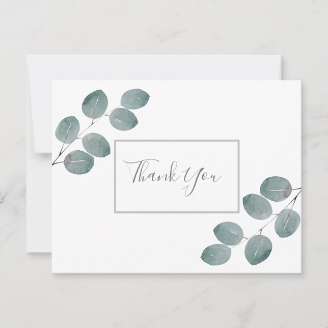 Watercolor Eucalyptus Leaves Thank You Card (Front)
