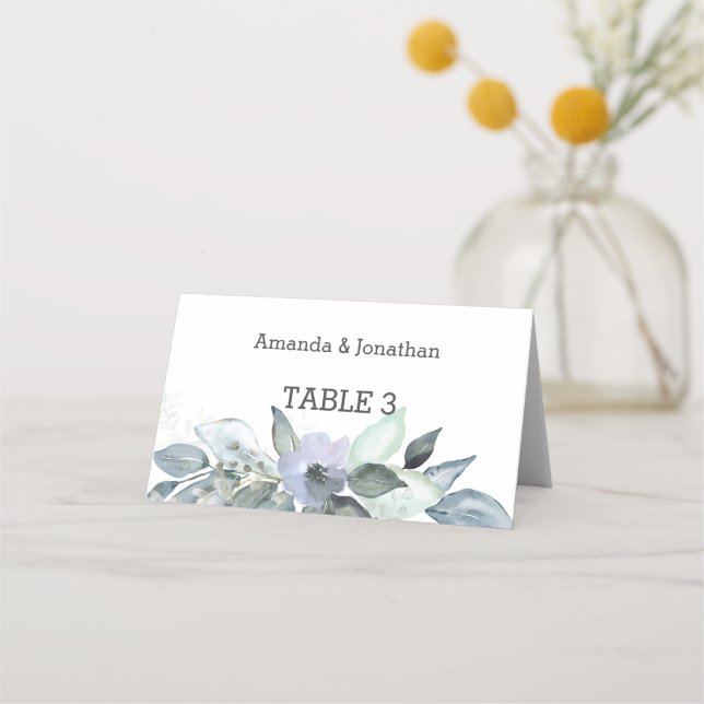 Watercolor Eucalyptus Leaves Wedding Place Cards (Front)