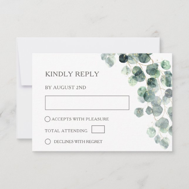 Watercolor Eucalyptus Leaves Wedding RSVP Card (Front)