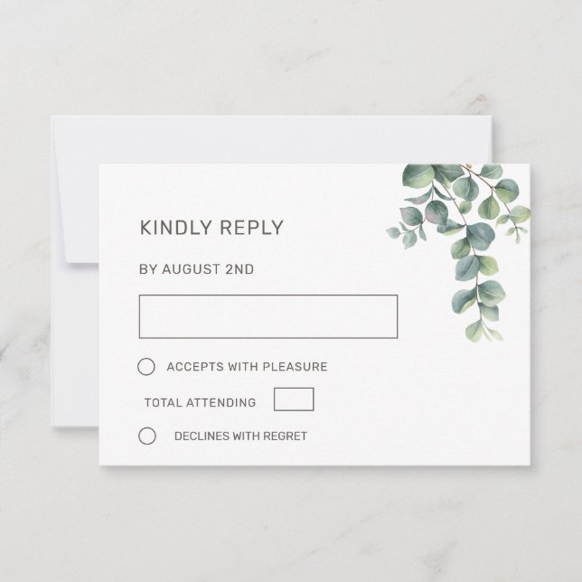 Watercolor Eucalyptus Leaves Wedding RSVP Card (Front)
