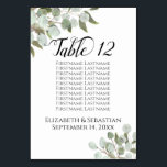 Watercolor Eucalyptus Leaves Wedding Seating Chart Table Number<br><div class="desc">These beautiful wedding table number cards include a seating chart or list of ten names to make it easy for your guests to find the right table. The design features a rustic boho chic design with hand painted watercolor sprigs of eucalyptus leaves and garden greenery in shades of mint, moss,...</div>