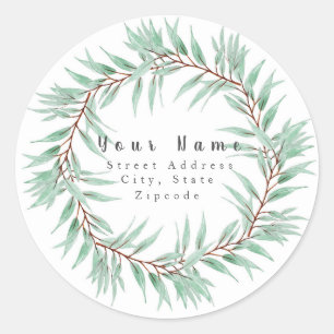 'Watercolor Eucalyptus Leaves Wreath' Label