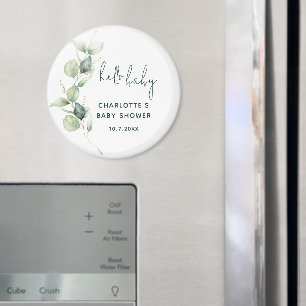 Watercolor Eucalyptus Minimal Script Baby Shower Magnet