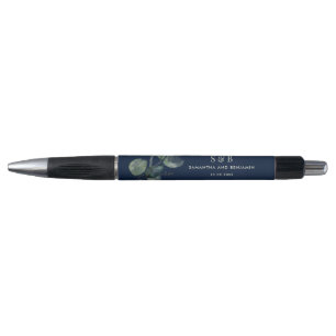 Watercolor Eucalyptus Monogram Wedding Favour Pen
