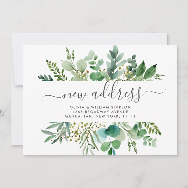 Watercolor Eucalyptus Moving Announcement Card (Front)