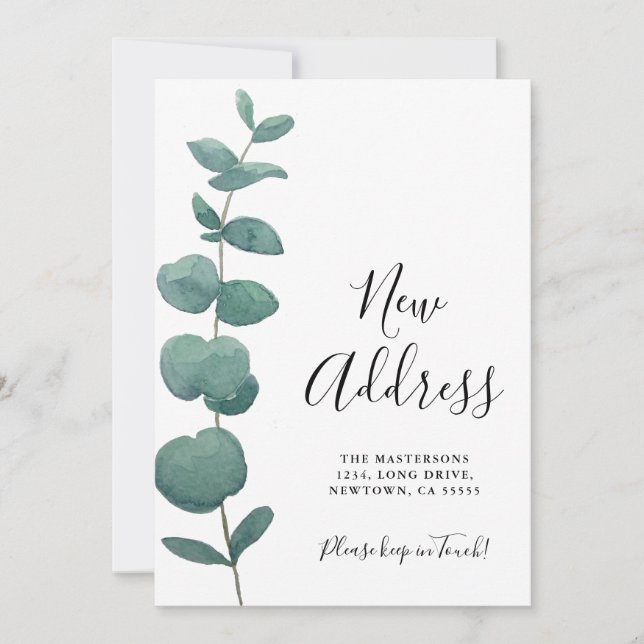 Watercolor Eucalyptus Moving Announcement Card (Front)
