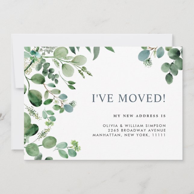 Watercolor Eucalyptus Moving Announcement Card (Front)