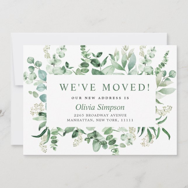 Watercolor Eucalyptus Moving Announcement Cards (Front)