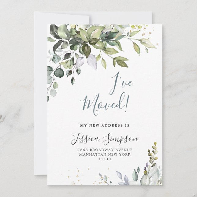 Watercolor Eucalyptus Moving Announcement Cards (Front)