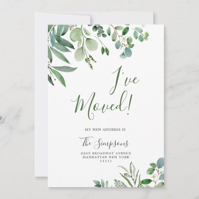 Watercolor Eucalyptus  Moving Announcement Cards (Front)