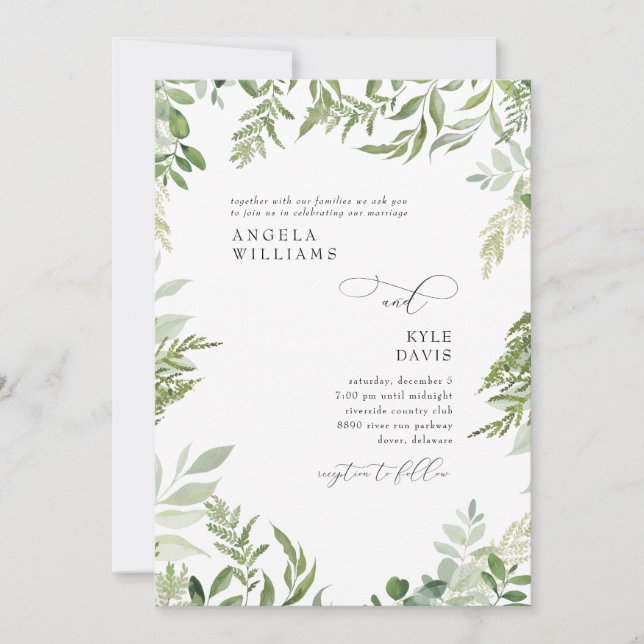  Watercolor Eucalyptus No Parents Wedding Invitation (Front)