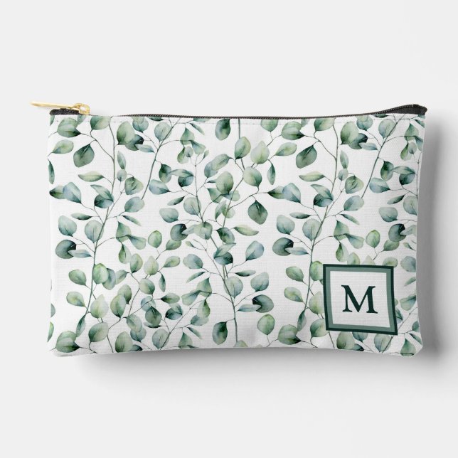 Watercolor Eucalyptus Pattern Accessory Pouch (Front)