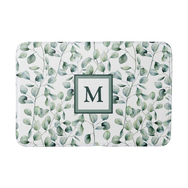 Watercolor Eucalyptus Pattern Bath Mat (Front)
