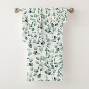 Watercolor Eucalyptus Pattern Bath Towel Set