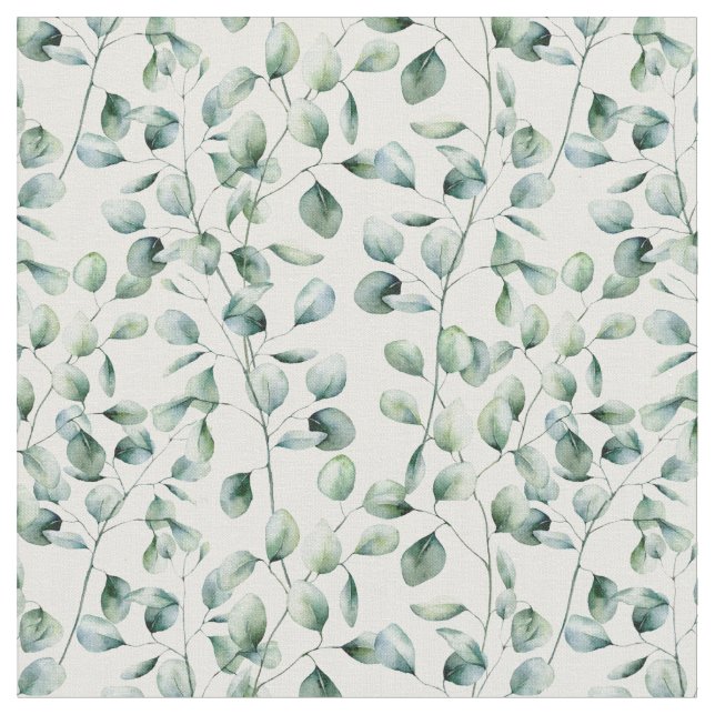Watercolor Eucalyptus Pattern Fabric (Close Up)