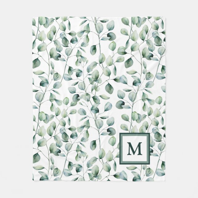 Watercolor Eucalyptus Pattern Fleece Blanket (Front)